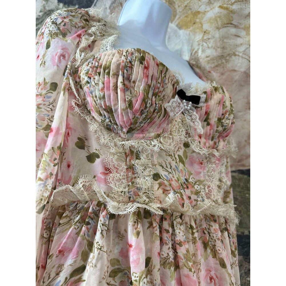 New Free People For Love & Lemons Emmaline Corset Lace Ruffles Mini Dress Sz M - Picture 8 of 9